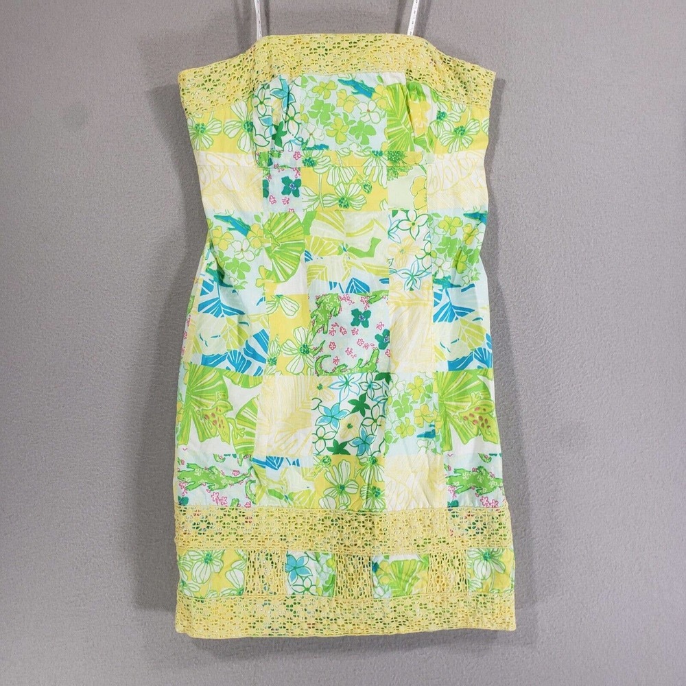 Lilly Pulitzer Dress Womens 4 Strapless Yellow Floral Cotton Pink Tag